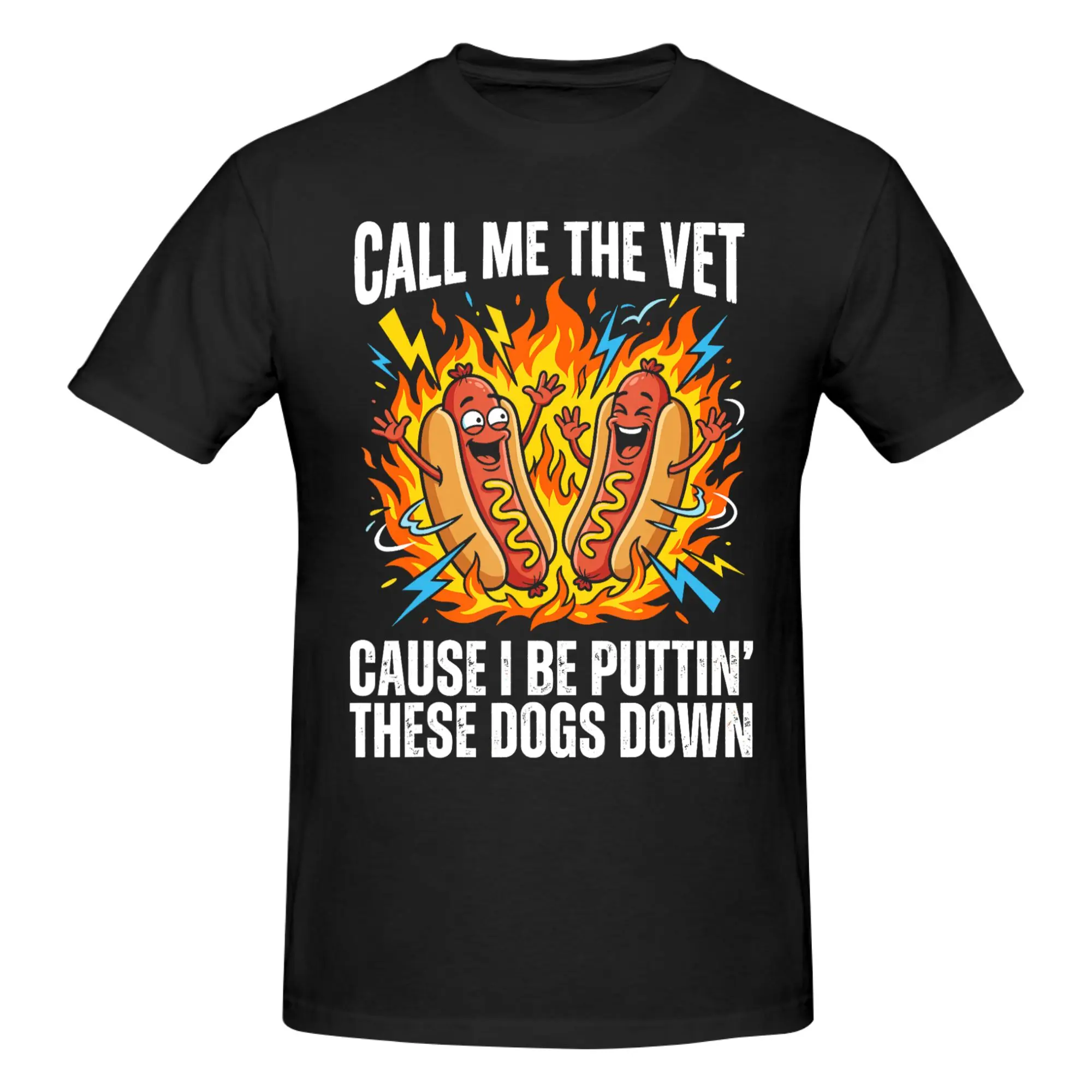 1 Piece Hot Dog Funny 100% Cotton T-Shirt Call Me The Vet PUTTIN' Dogs Down Tees Tops For Men