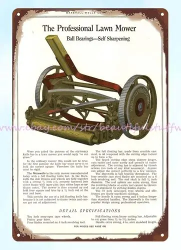 redecorating bedroom ideas 1928 Lawn Mower Ball Bearing metal tin sign