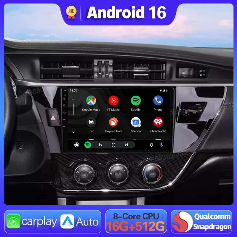 Android 16 Car Radio DSP Snapdragon For Toyota Corolla 2014 - 2016 Levin Ralink 2013 - 2018 Carplay Auto Navigation Video Stereo