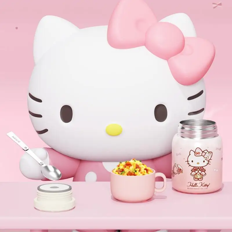 

Sanrio Hello Kitty 316Sus Термальная кухонная чашка Kawaii Anime Cartoon Go To Work Go To School Портативная изолированная коробка для завтрака 500 мл