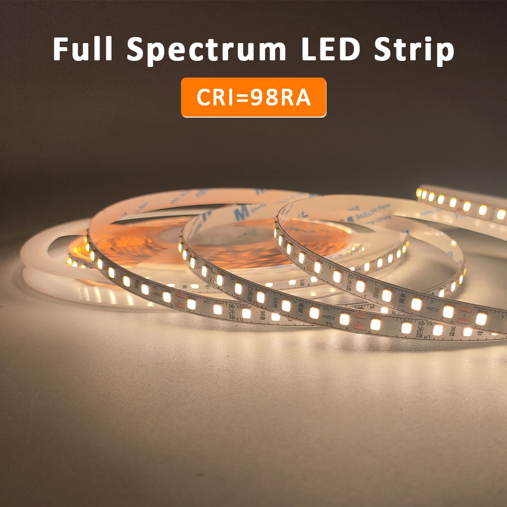 Fita LED de espectro completo, fita flexível, luzes de trabalho de leitura, 120LEDs por m, IP20, frio, quente, branco, Ra98, 2835, 5m, 10m, 24V