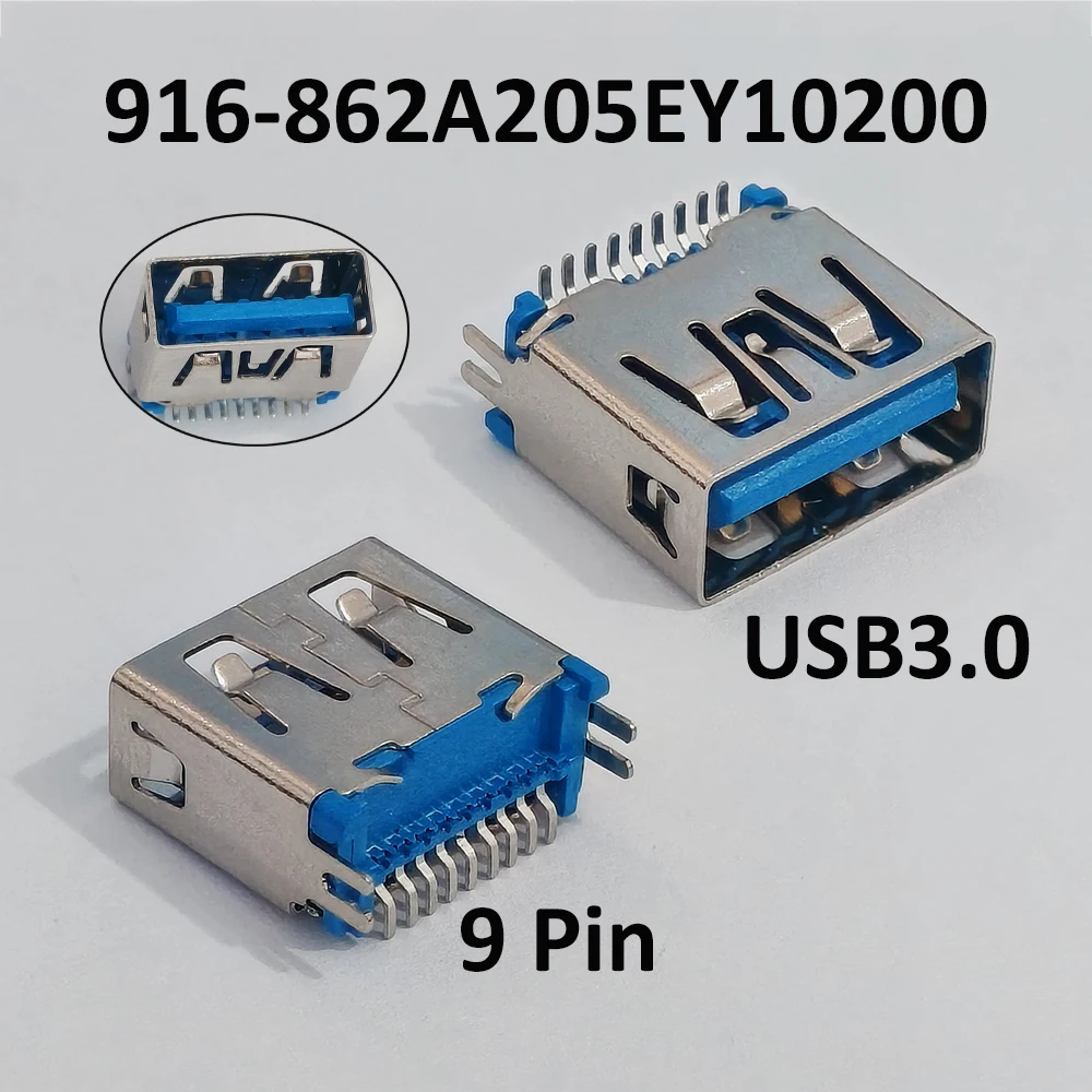 5 Stück USB 3.0 Typ-A Buchse 9P randloser Klemmstecker blauer Isolator Modell 916-862A205EY10200 PCB-Montagebuchse – Detail 1