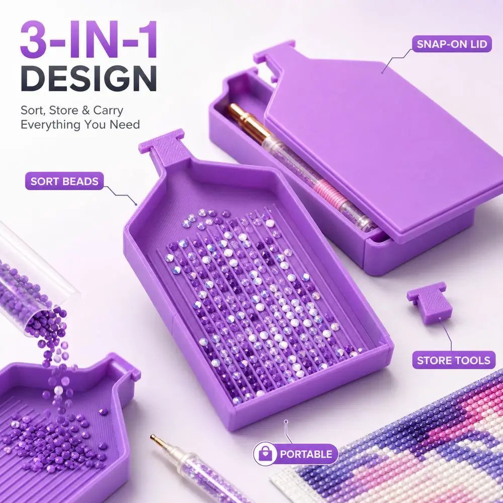 3 in 1 Diamond Painting Tray Drill Pen Holder With Lid Diamond Art Tools Colorful Multi-Size Sorting Plates Storage Tray
