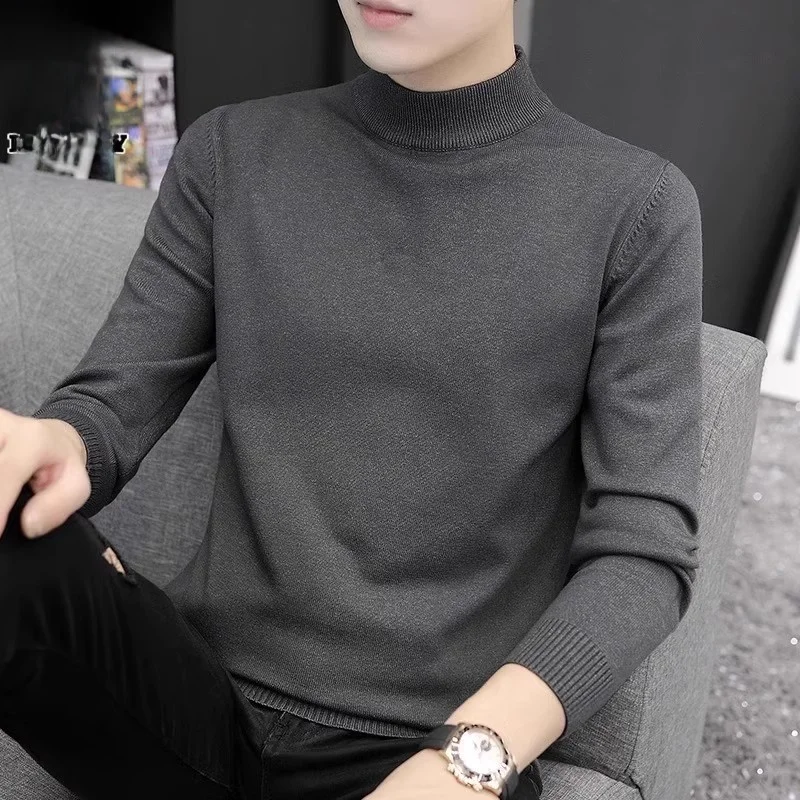 

Knitted Sweater Men's f High Collar Base Layer irt Trendy Spring New Arrival Soft Polyester Blend Long Sve