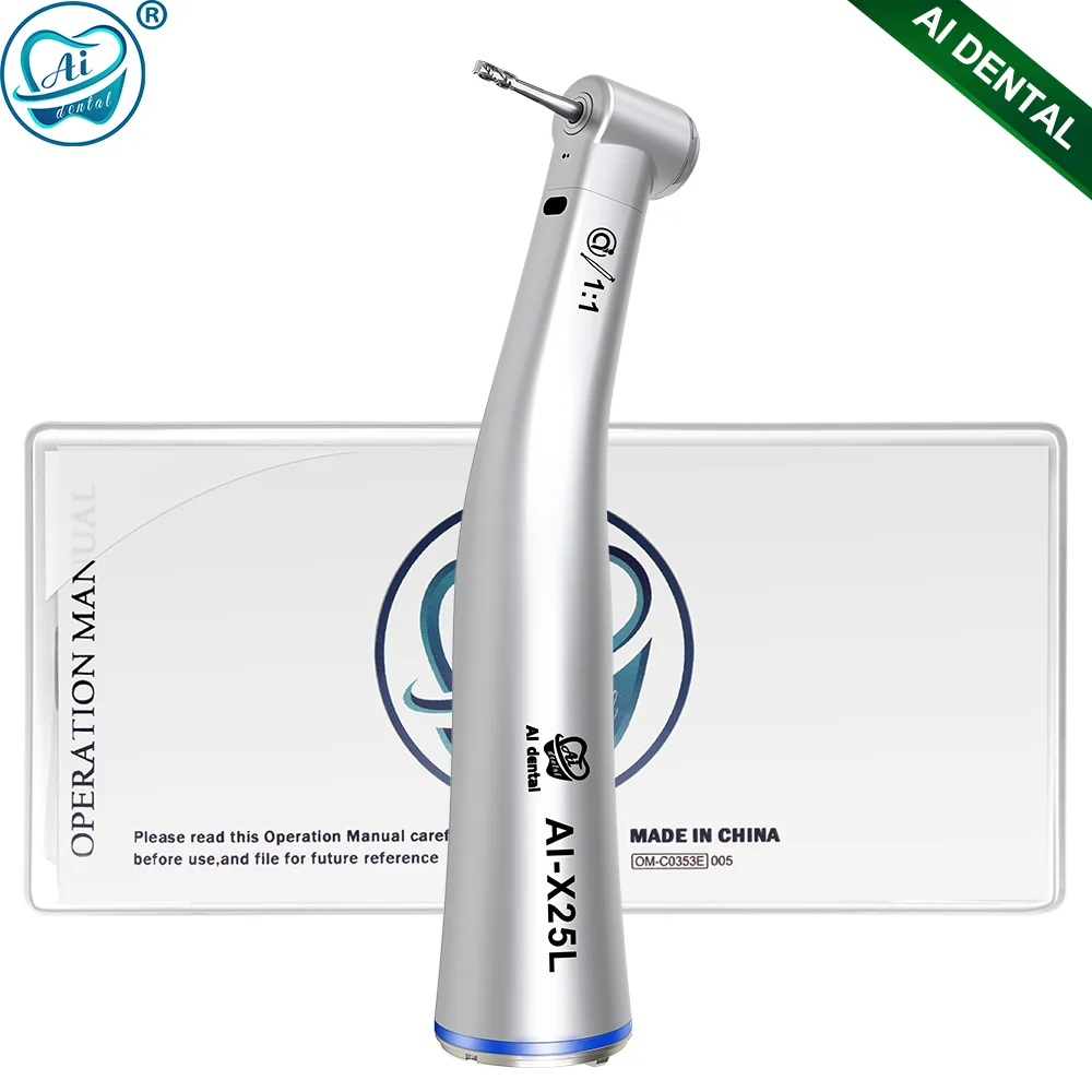 AI-X25L Dental Contra Angle Handpiece Low Speed Electric Micromotor Blue Ring 1:1 with LED for Dental Chair Dropshipping