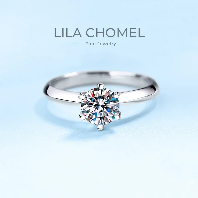 WOMEN Engagement 18K White Gold Wedding Band 0.5/1/1.5/2/3/5CT VVS 1 D Color Moissanite Diamond Six Pronged PT950 Platinum RINGS