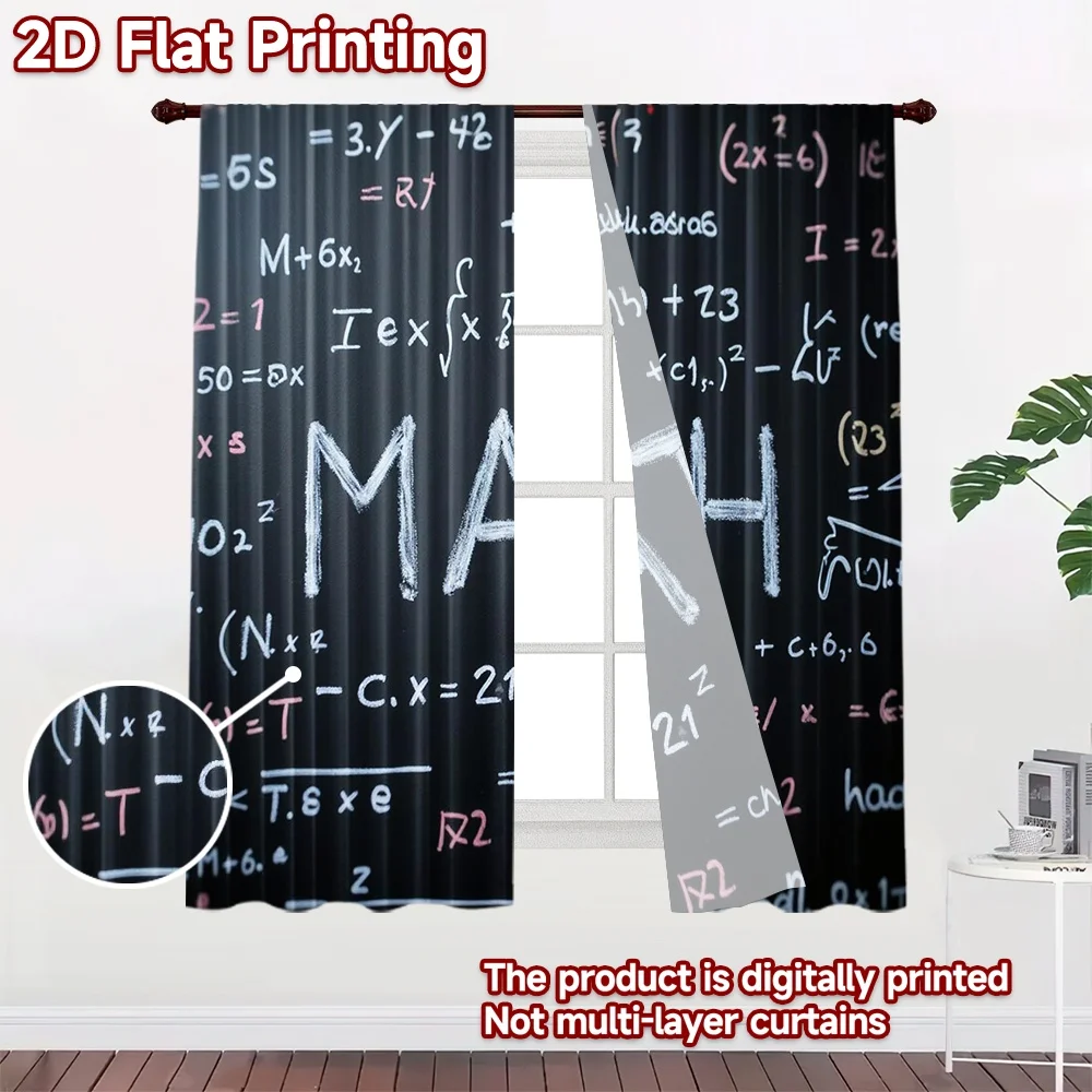 2D flat 2pcs Curtain Vintage drapes and curtains Math Chalkboard Equations Digitally printed polyester Party & Holiday Decor for