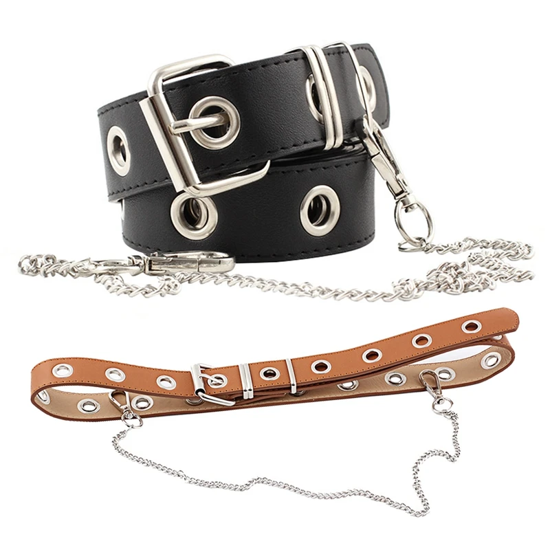 

Newest Design Detachable Waist Belt Chain Punk Hip-Hop Trendy Women Belts Lady Fashion Silver Pin Buckle Leather Waistband Jeans