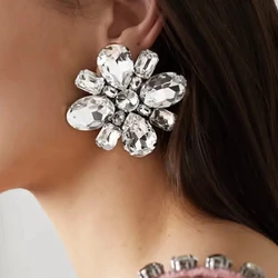 Stonefans Flower Square Clip on Earrings Non Piercing Jewelry Luxury Wedding Exaggerate Clear Crystal Ear Clip Statement Gift
