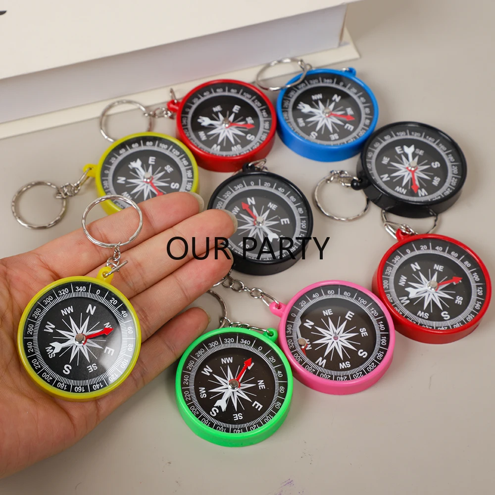 10Pcs Outdoors Compass Camping Hiking Pocket Brass Keychain Scientific Experiment Toy for Kids Birthday Party Favors School Gift