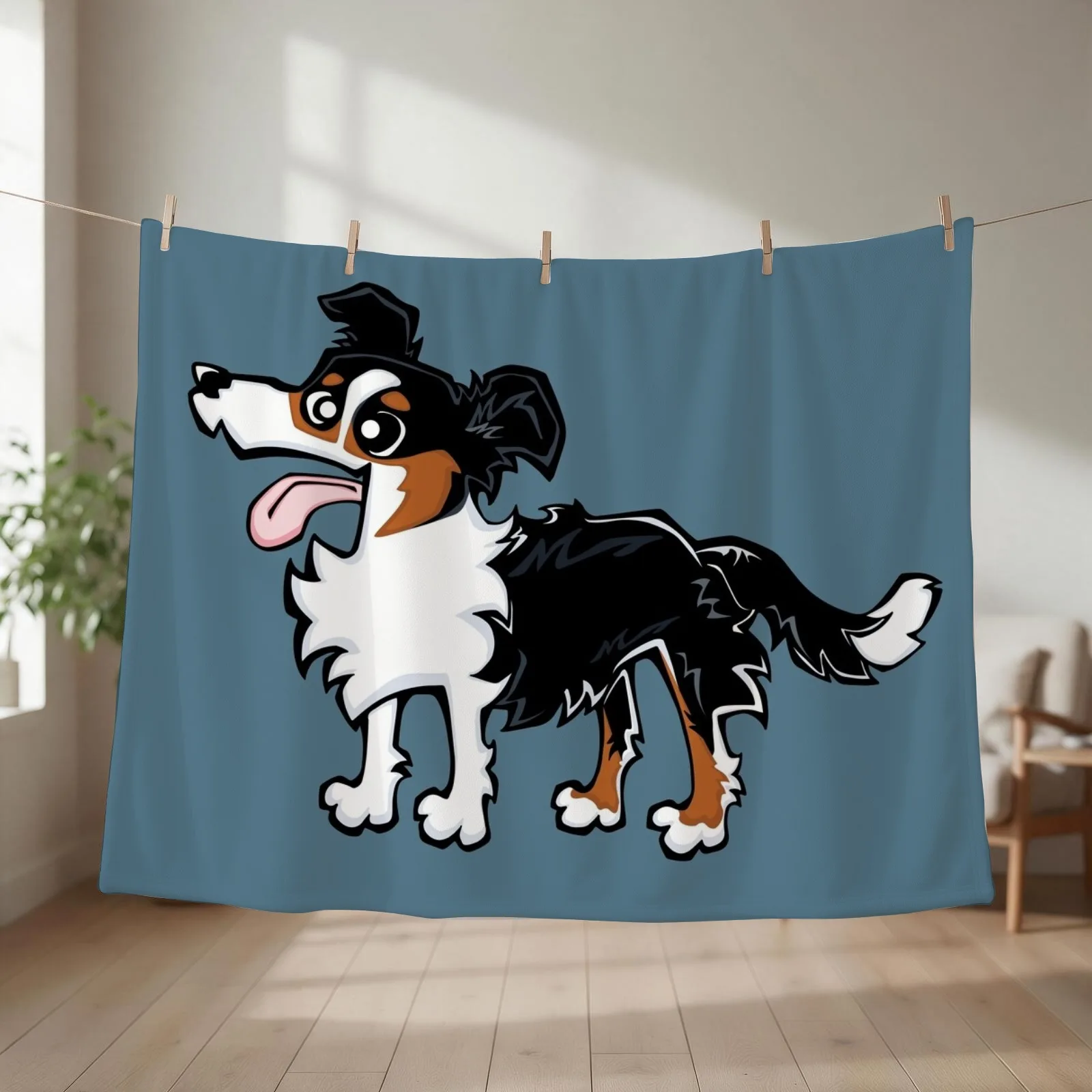 Border Collie - Tricolour (Full Body) BLUE BG Throw Blanket blankets ands Luxury Designer Plaid Sofas Blankets