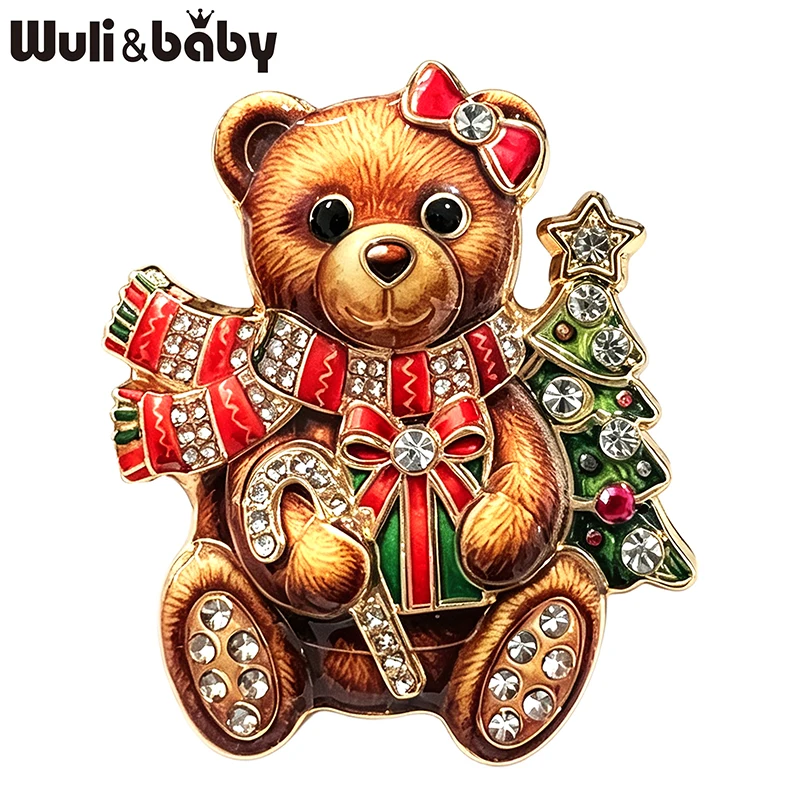 Wuli&baby Weihnachtsbär-Broschen für Frauen Unisex 2-farbige Strass-Broschen Niedliche Tier-Neujahrs-Party Casual-Broschen Geschenke