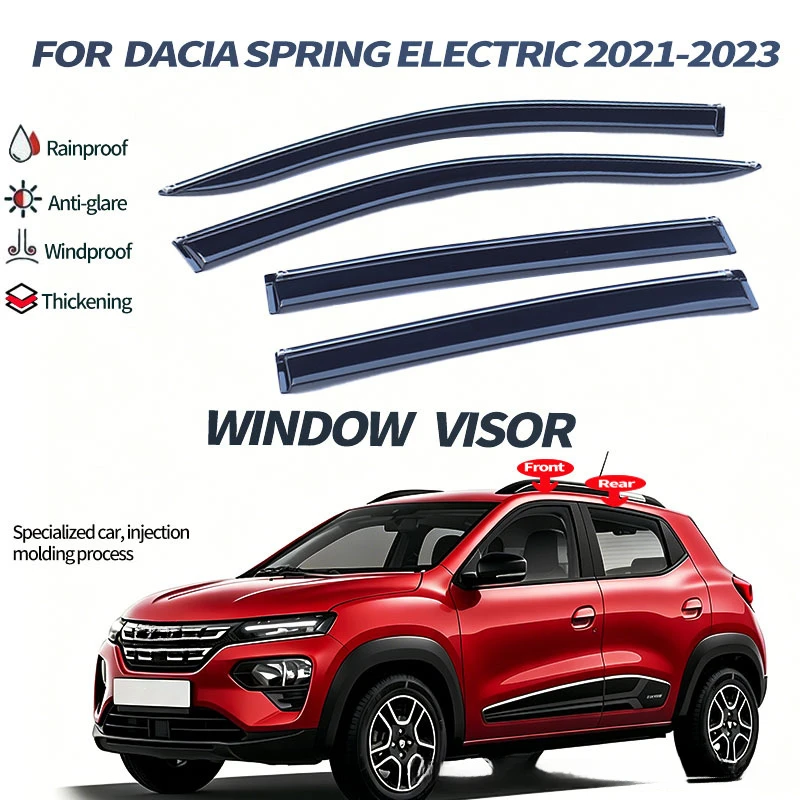 4Pcs Window Door Visor with Sliver Chrome For Dacia Spring EV Electric MK1-BW 2021 - 2023 Vent Awning Sun Rain Smoke Guard Cover