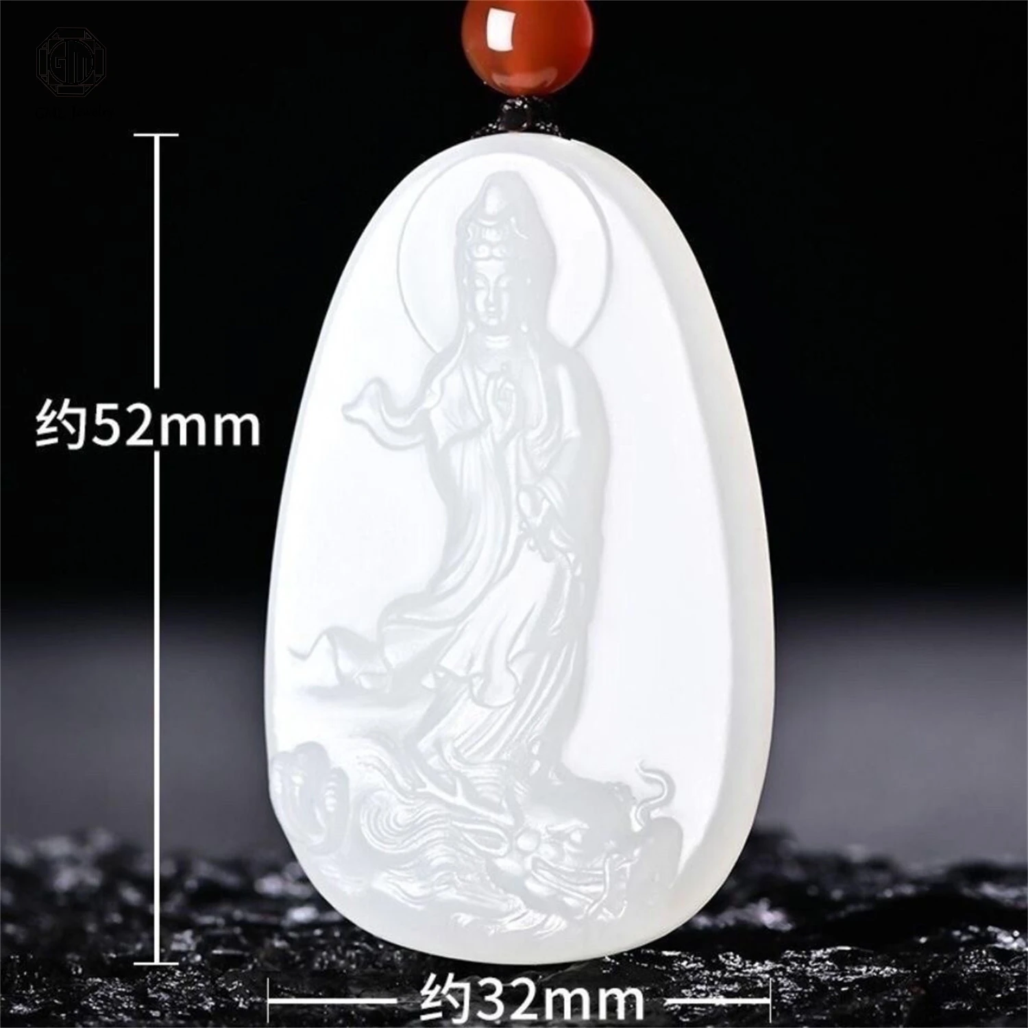 Natural Greenish White Jade Standing Guanyin Pendant Necklace Polished Crystal Healing Protection Amulet Unisex Elegant Daily We