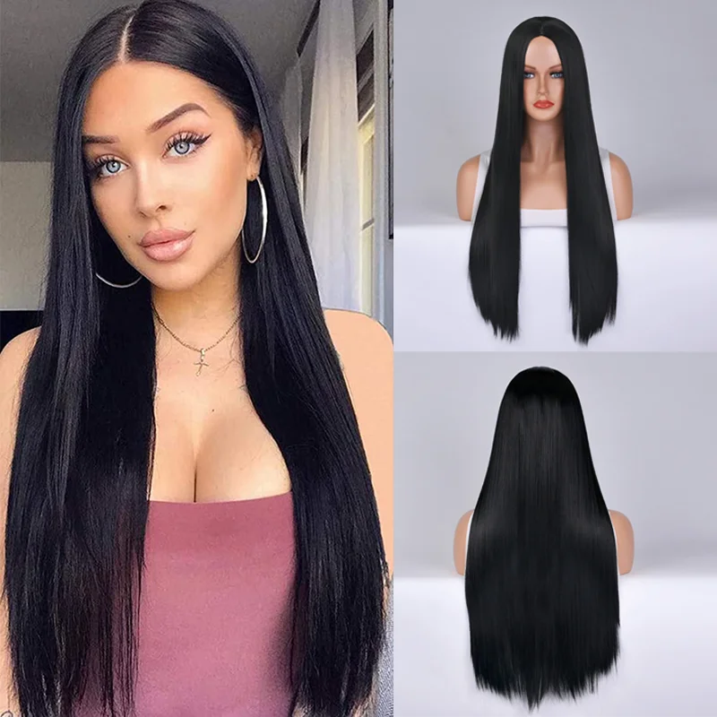 Long Straight Wig Red Wigs for Women Middle Part Natural Hairline Long Synthetic Wig for Halloween Party Costume Cosplay Use