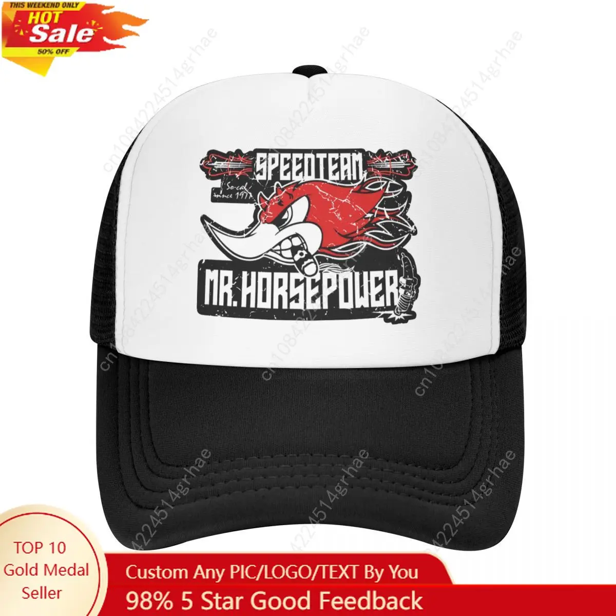

Speed Team So-cal Since 1977 Trucker Cap Unisex Outdoor Mr.Horsepower Hats Adjustable Polyester Mesh Baseball Cap Washable