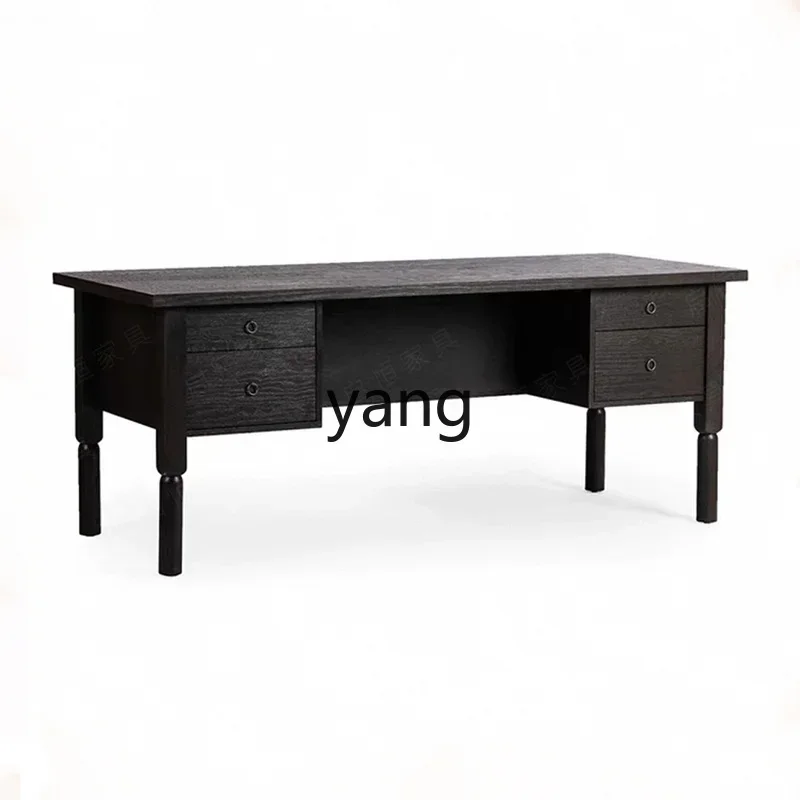 

LTT American retro style solid wood desk French black multi-functional desk study computer desk