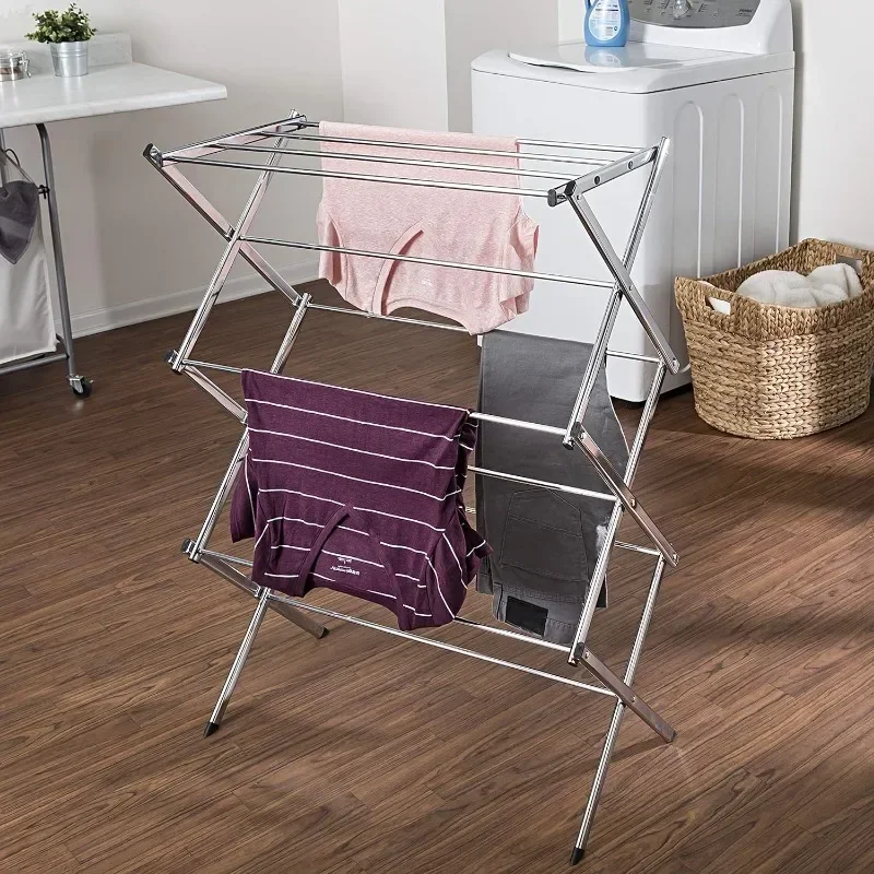 Commercial Accordion Wood Drying Rack, Chrome, for Storage