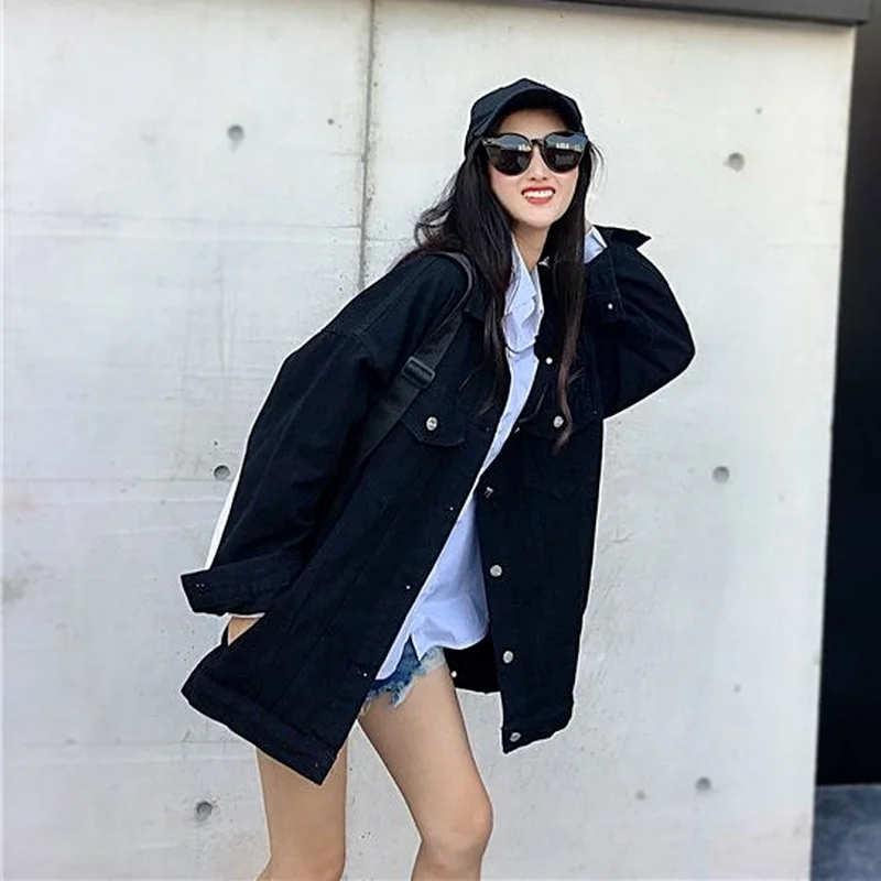 

Basic Jackets Women Vintage Pockets Solid Denim Loose Retro Daily Ulzzang Fashion Newest Autumn All-match Outwear Feminino Coats