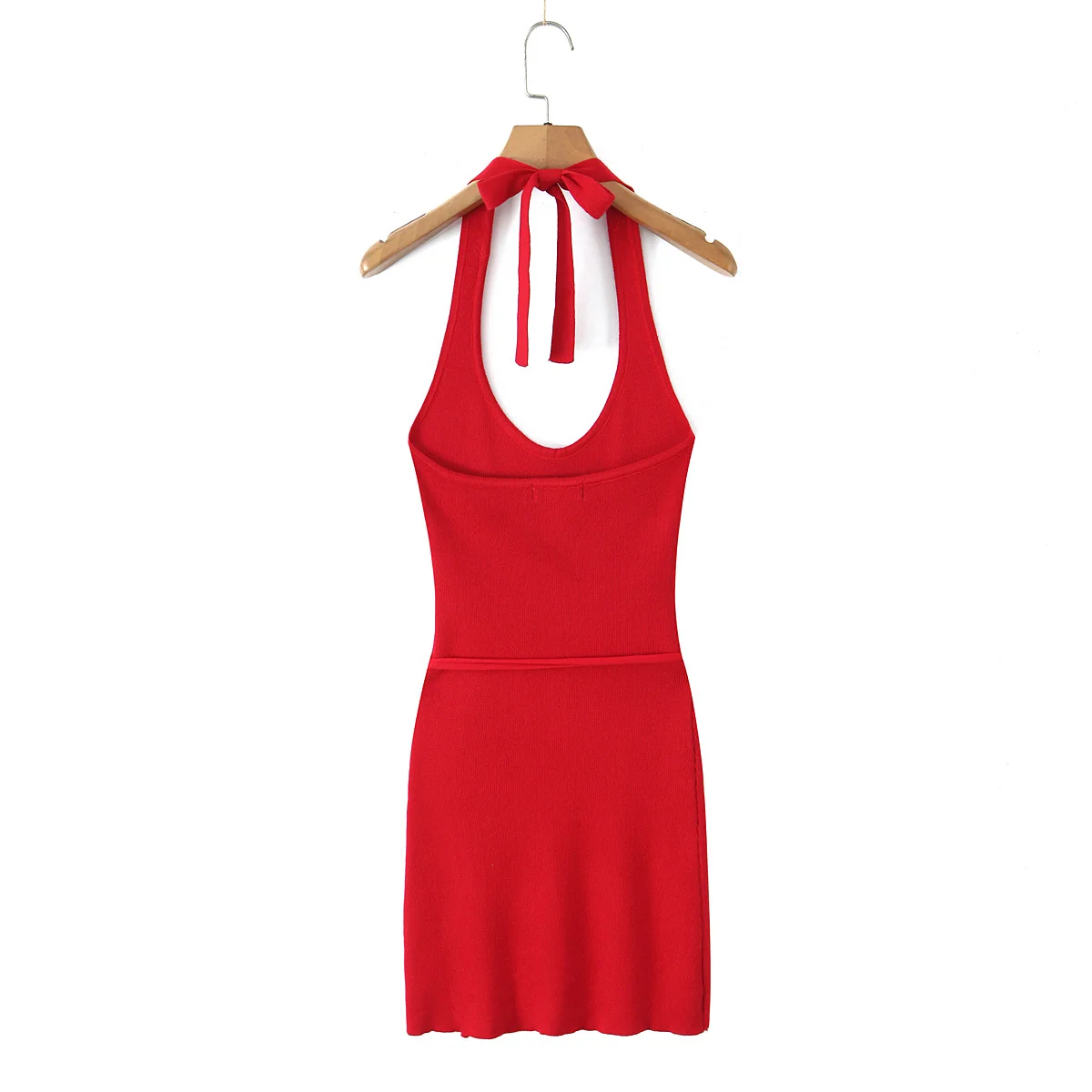 

Jenny&Dave French Elegant Fashion Girl Party Dresses Vestidos Minimalist Red Sexy Backless Knitted Dress Women Sexy Slim Fit Dre