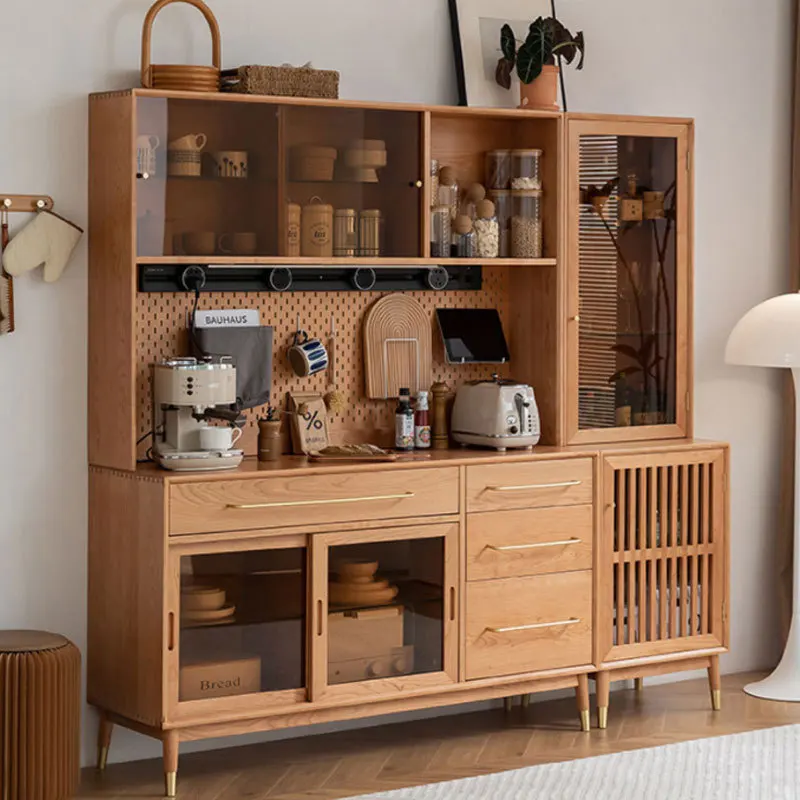 Nordic all solid wood large capacity, dining side cabinet Japanese style, multi-functional storage side cabinet high cabinet tea