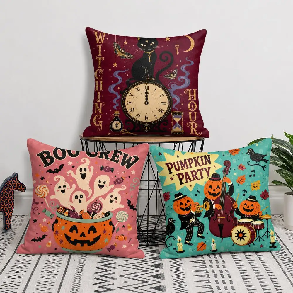 Cute Little Halloween Ghost Cushion Cover Short Plush Soft Double-Sided Printing Pillow Case Cozy Sofa Bedroom Home Decor Gift