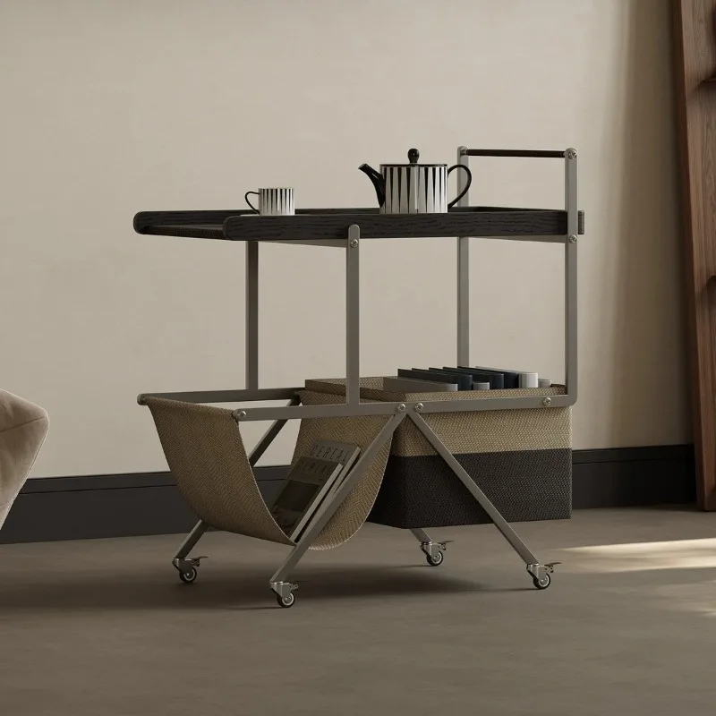 Movable side few wheeled small apartment cart saddle leather