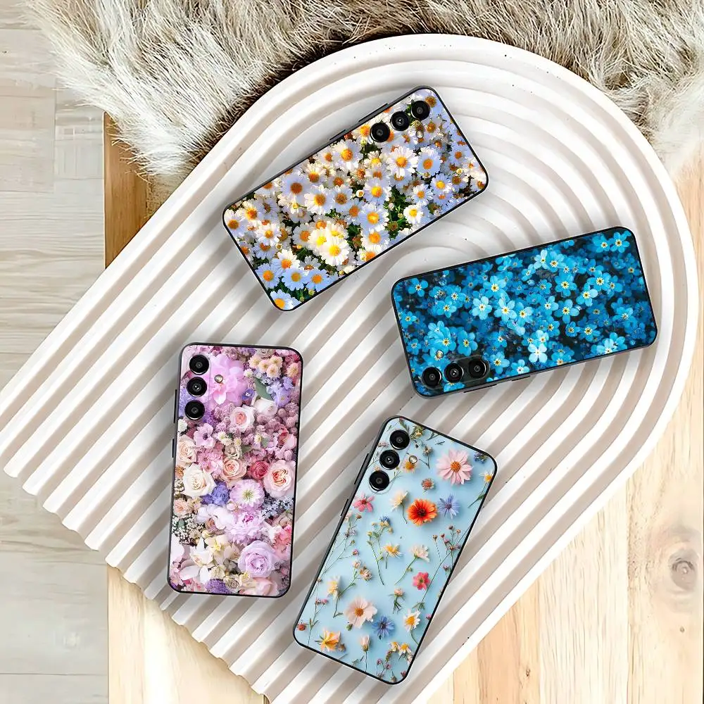 Colorful Flowers For Samsung Galaxy A73,31,32,72,41,53,52,71,22,5G,Note,J7,8,9 Soft Black Phone Case