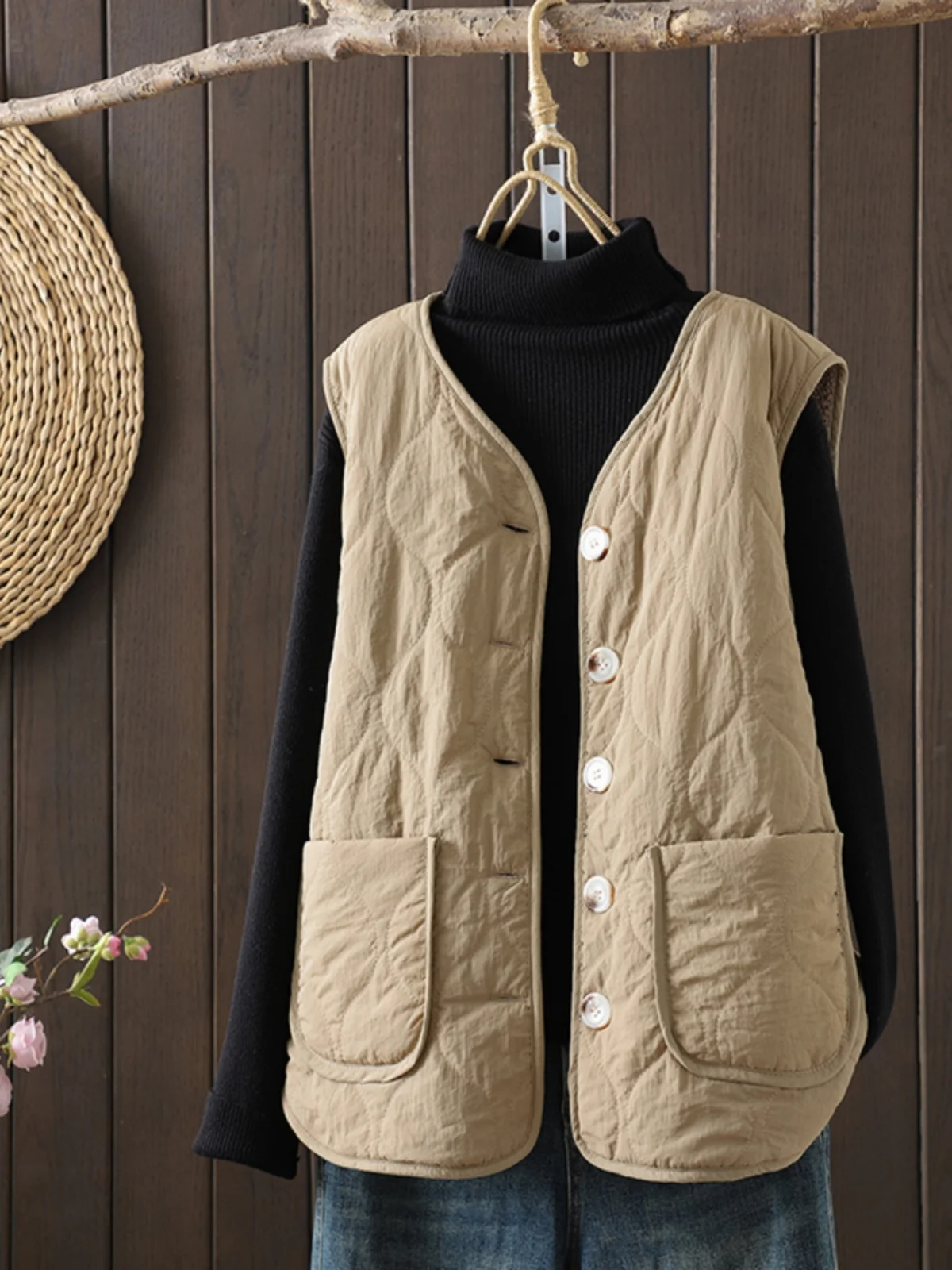 

Элитный японский стеганый жилет из овечьей шерсти для женщин, двусторонний дизайн, открытый кардиган-жилет, теплый, для повседневной носки