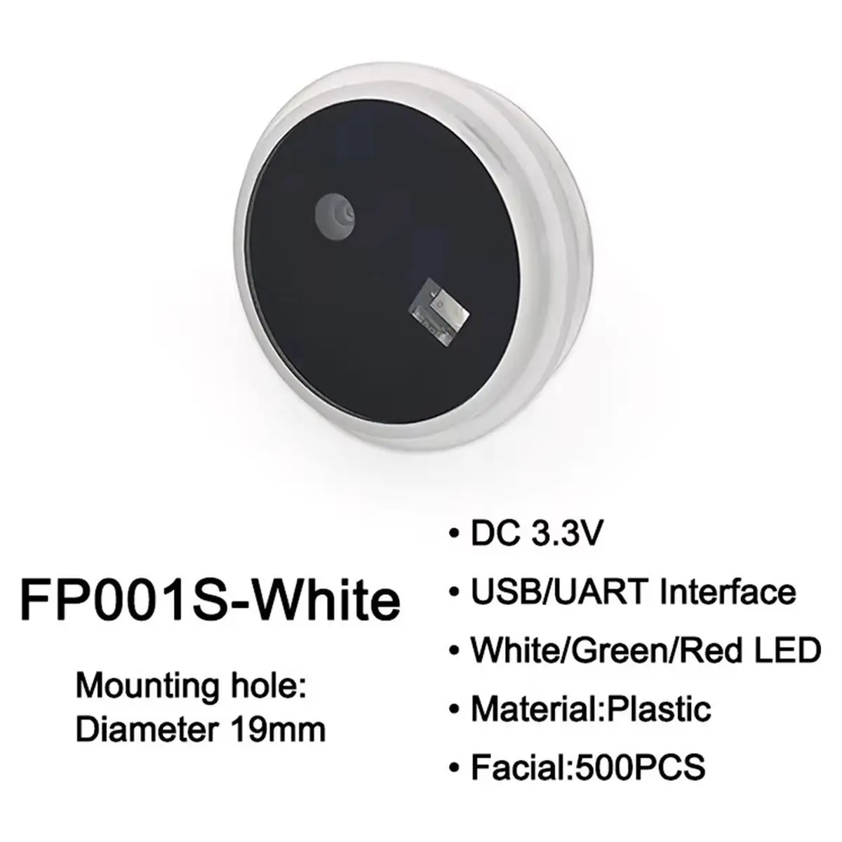 FP001S-Small USB/UART DC3.3V Round Indicator Light Single Lens Recognition Module Scanner with 500 Capacity
