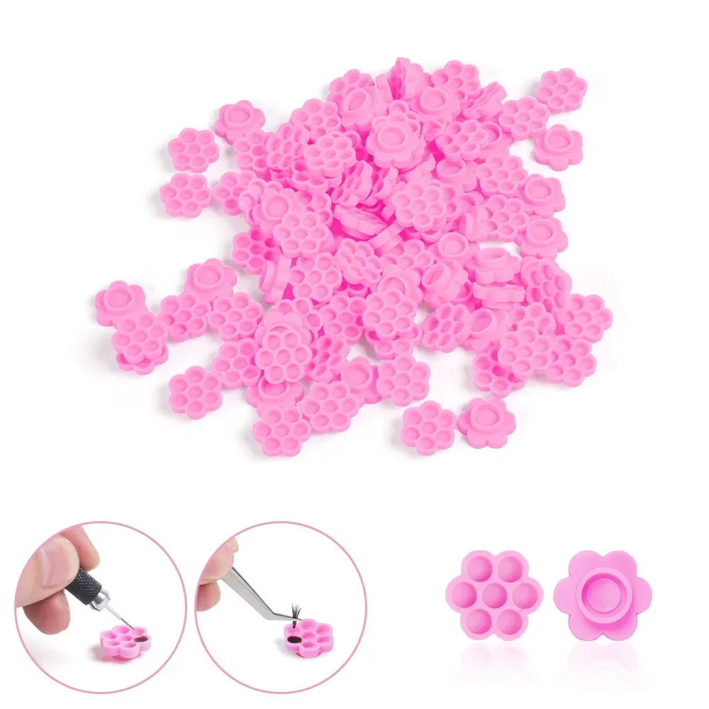 100 Pcs Grafting Eyelash Pink Delay Cup Eye Lashes Glue Holder Blossom Delay Cups Eyelash Extension Adhesive Stand Makeup Tools