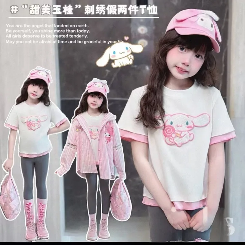Sanrio Anime 주변 캐릭터 Kuromi Girls Jacket 2025 봄 신작 아동 셔츠 탑 소녀 베이비 멜로디 여름 셔츠 선물