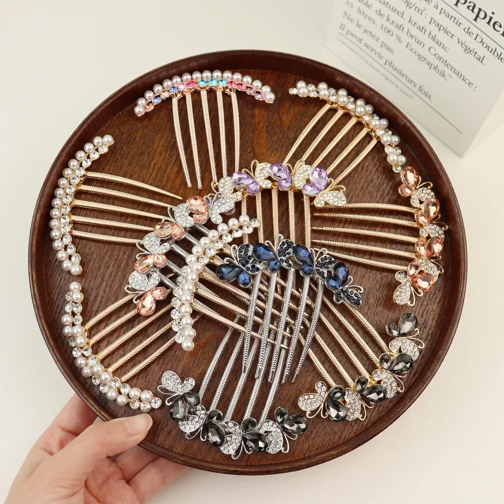 Vintage Elegant Pearl Hair Comb Clip Hair Side Comb Tooth Hairpin Women Girls Ladies Hair Ornaments Rhinestone Style Accessories