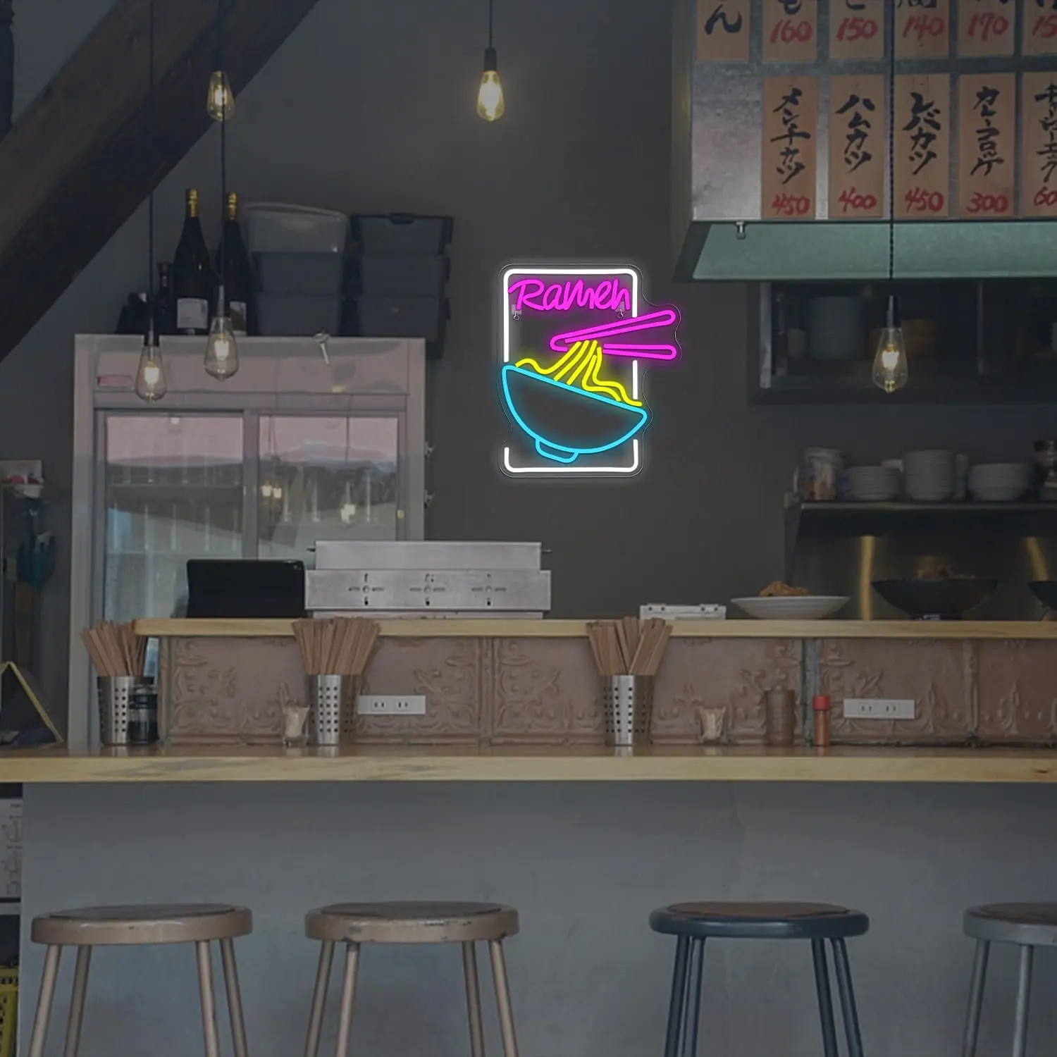 Ramen Neon Sign Noodle Neon Light Sign for Wall Decor with USB for Restaurant Ramen Shop Window Kitchen Noodle Shop Decorations