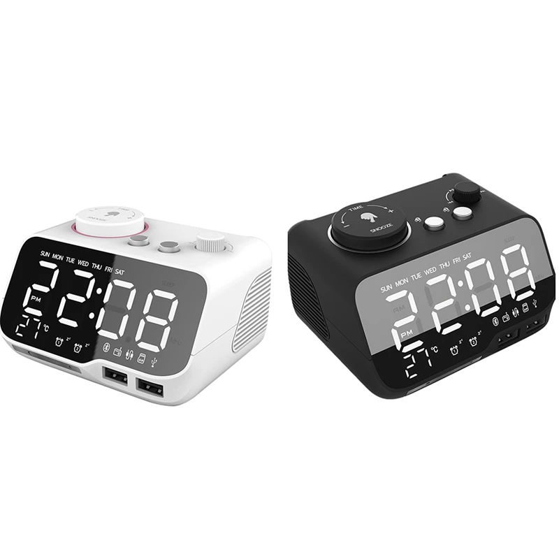 

Digital Alarm Clock Bluetooth Speaker FM Radio Temperature Brightness Dimmer Timer Bluetooth Clock -EU Plug