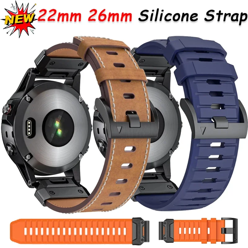 Quick Fit 22mm 26mm Rubber+Metal Strap for Garmin Fenix 8 7 7X 6X 6 Pro 5 5X Plus Epix 7X silicone Wristband Fenix 8 51mm 47mm