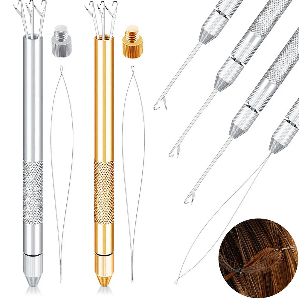 

4-in-1 Hair Extension Tools,Knitting Hook Needles, Loop Needle Threader, Aluminum Ventilating Holder and Latch Hook Needles Kit