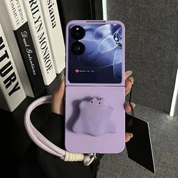 Cartoon 3D Purple Ghost Bracket Hand Strap Phone Case for Xiaomi Mix Flip 2 Mi Mix Flip Shockproof Cover