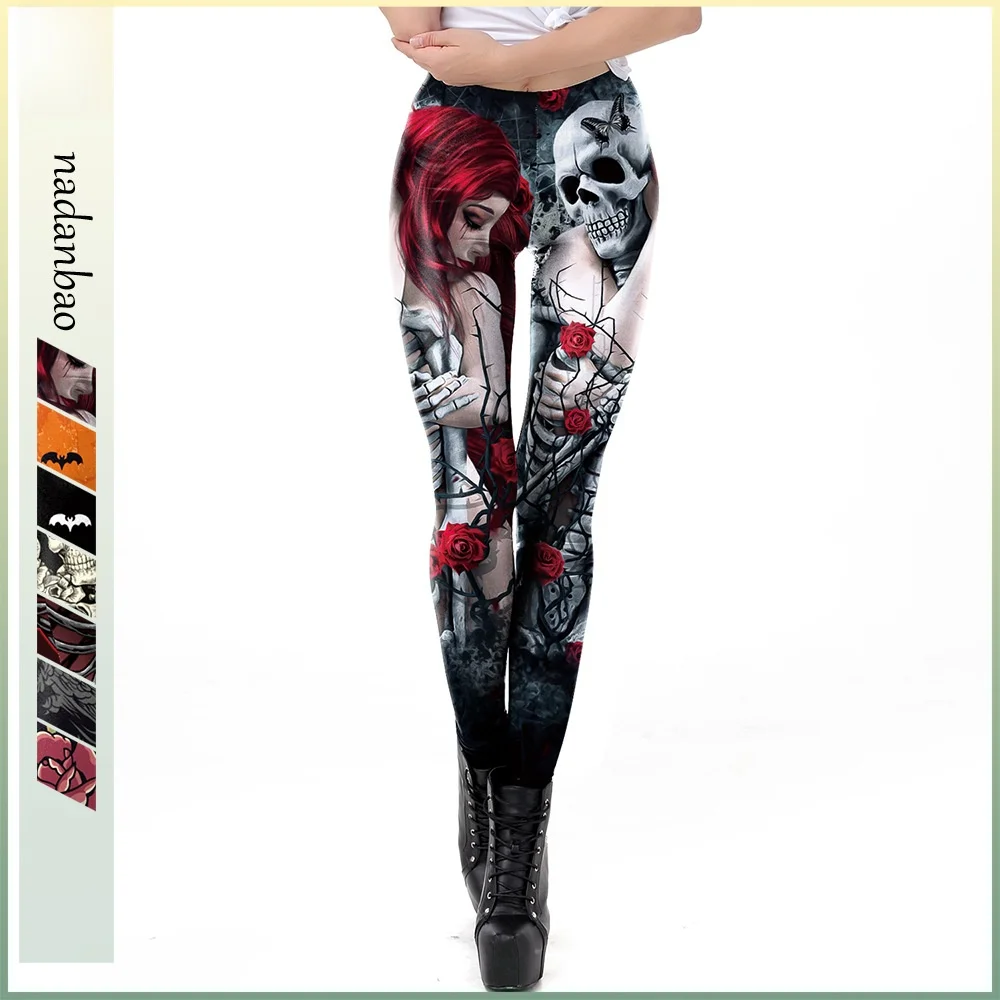 

Женские леггинсы на Хэллоуин с ретро-принтом, Новое поступление, летняя коллекция из 00% полиэфирного волокна, модные женские брюки