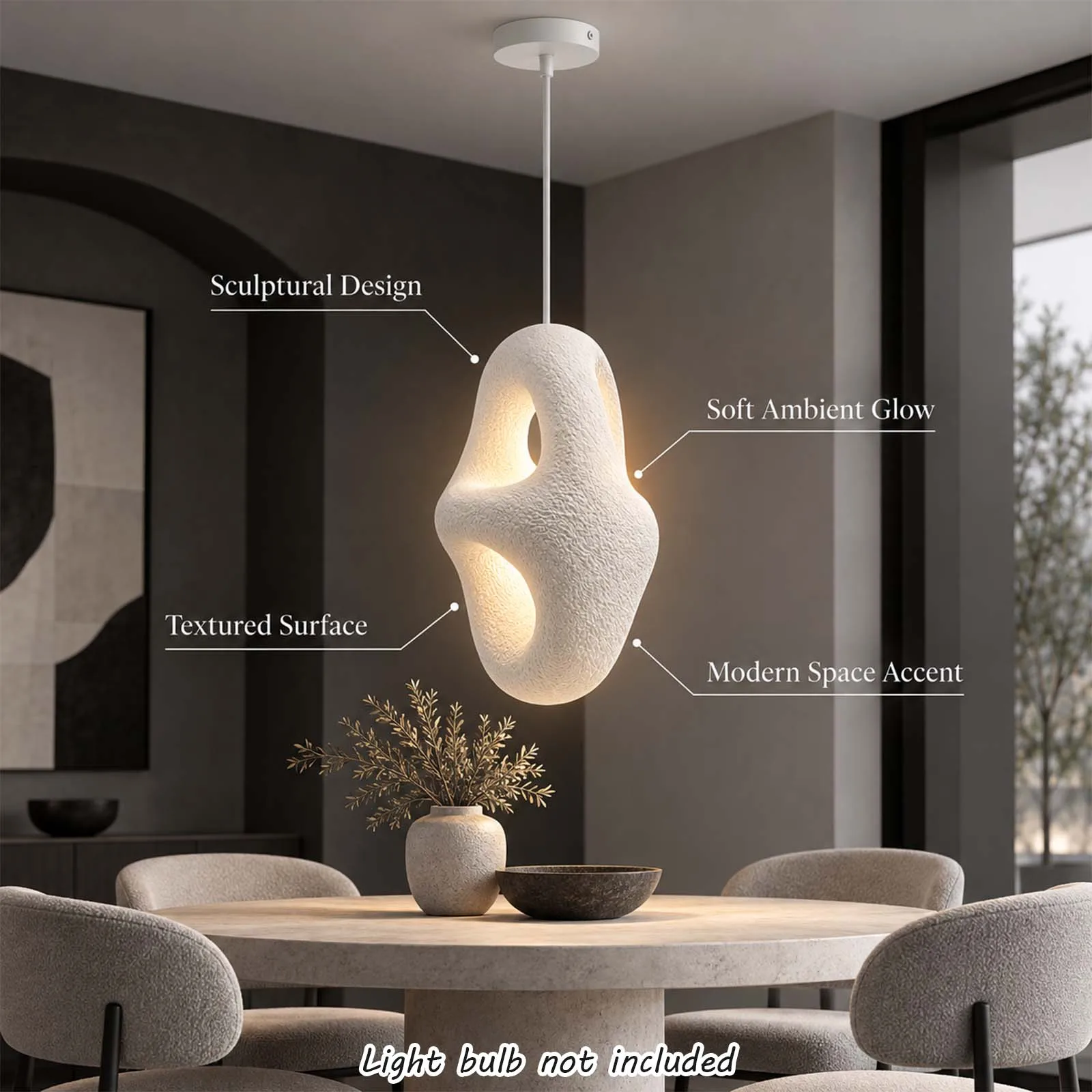 Pendant Light, White Textured Organic Shade, Irregular Twisted, Triple Hole, E27, Wabi Sabi, Dining Room Kitchen