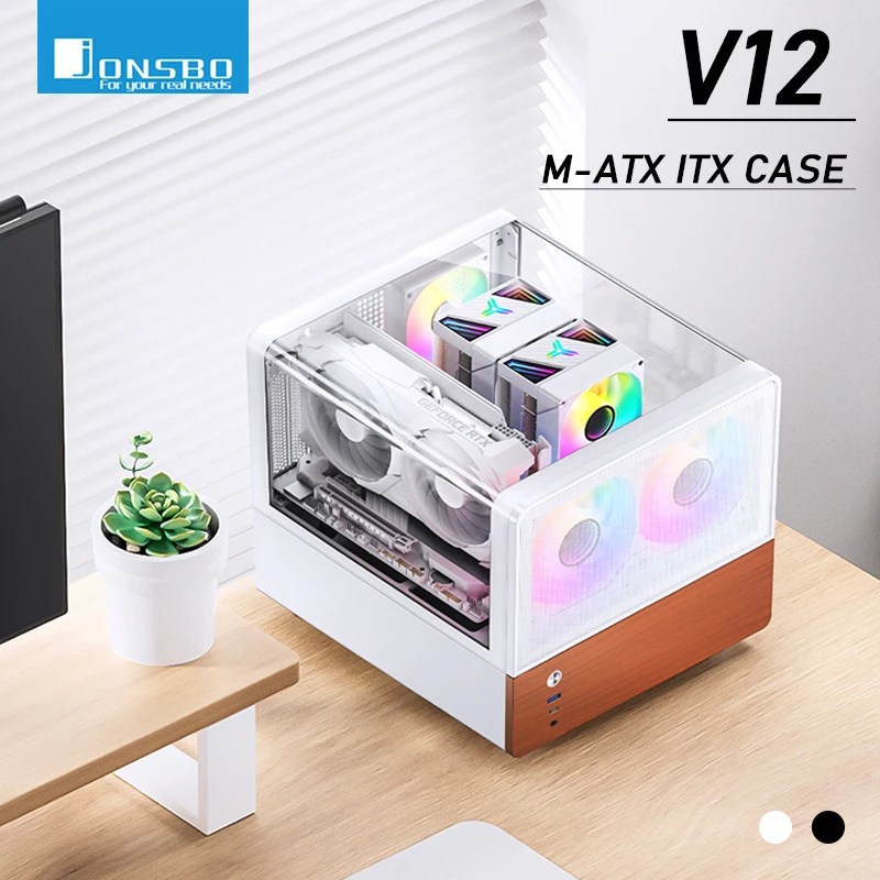 Jonsbo V12 MATX ITX PC Case Sea View Room Gaming Hyperbolic Glass Computer Desktop Case With 120mm Case Fan PC Gamer Cabinet