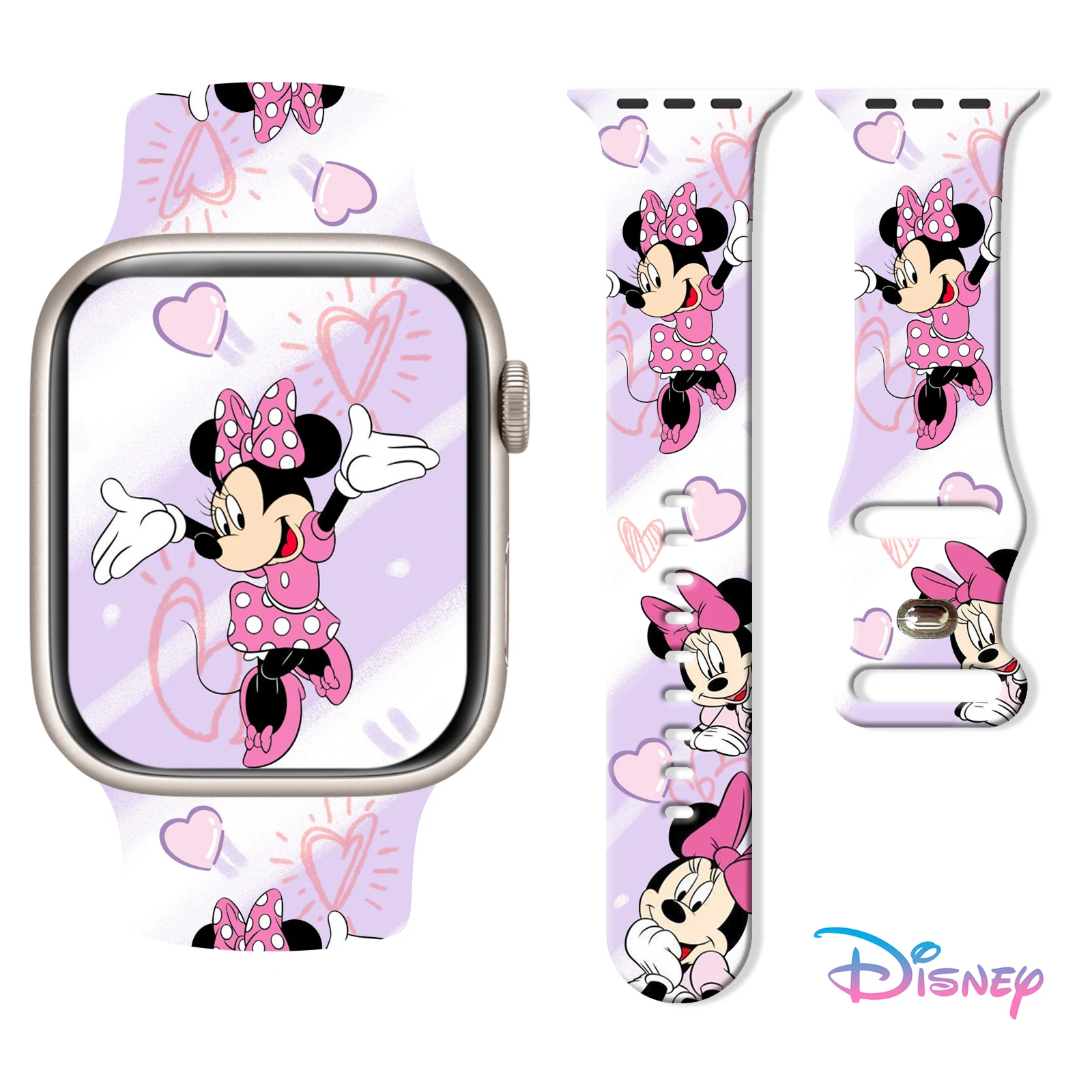 

Disney Minnie Silicone Strap for Apple Watch 9 8 7 SE Printed Band Replaceable Bracelet for iWatch 45mm 44mm 42mm 41mm Watchband