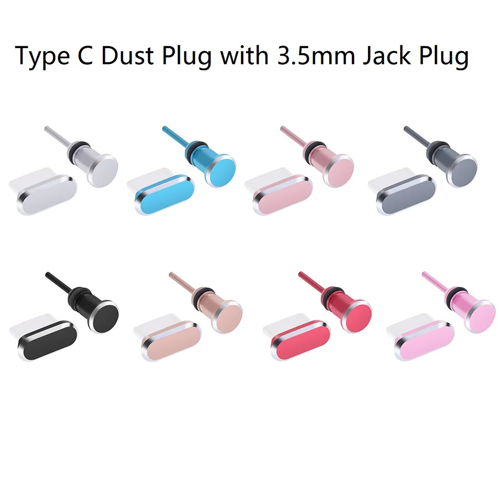 2Pcs Type-C Dust Plug with 3.5mm Jack Dust Plug Metal Charging Port Anti-Dust Plug For Samsung For Huawei For Xiaomi For Sony