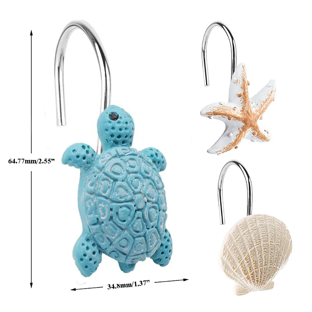 12PCS Seashell Turtles Shower Curtain Hooks Rings