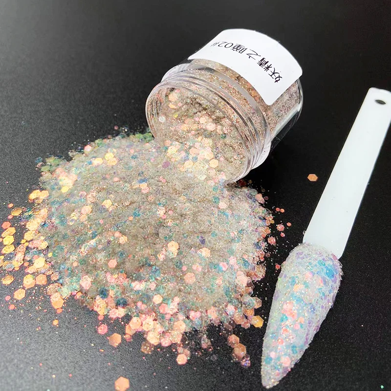 1Bottle(20ml)   Nail Art Mermaid Glitter Hexagon Paillette Sequins Flakes Sparkling Pigment Powder Manicure Decoration