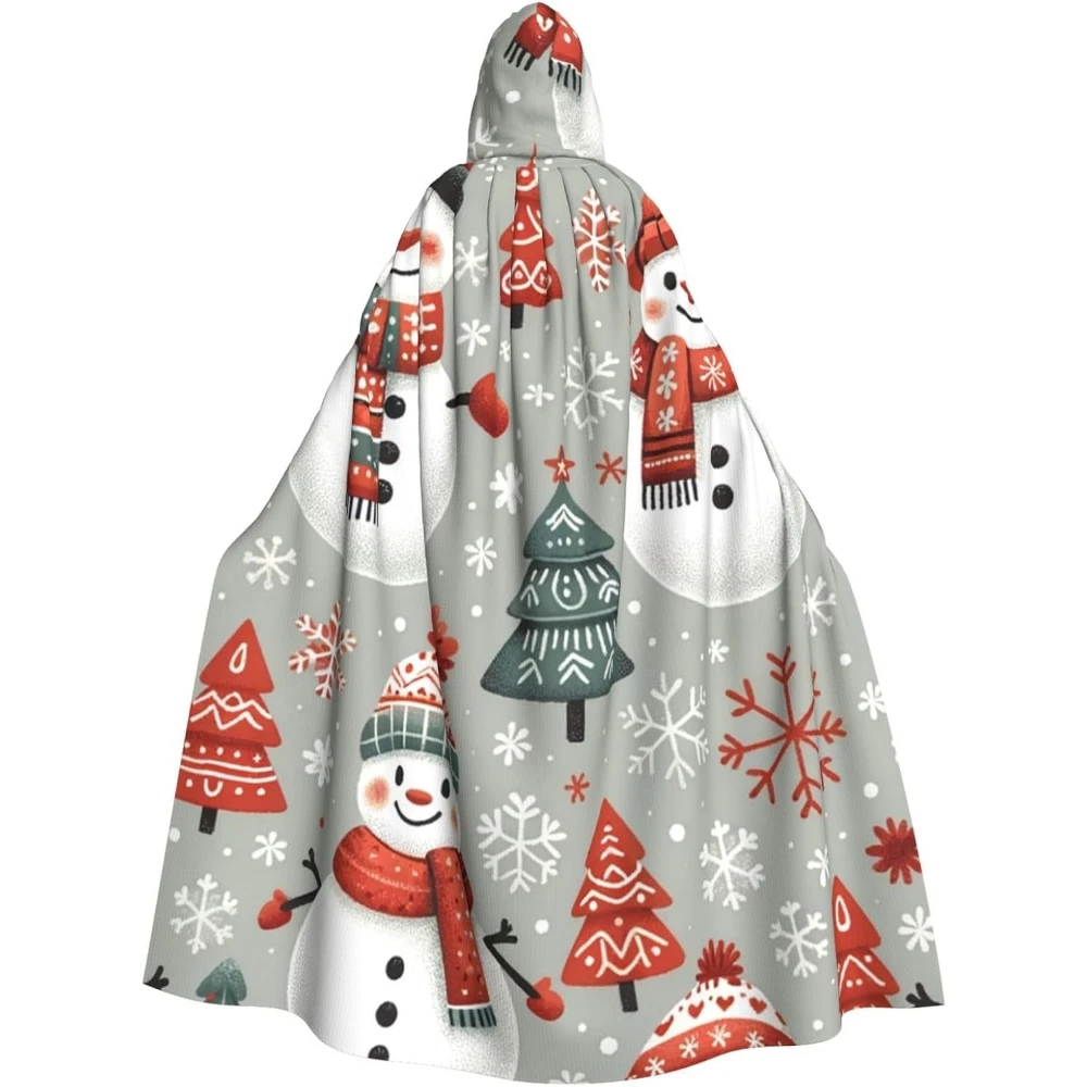 

Snowmen-Xmas-Trees Adult Witch Hooded Cape, Halloween Costume Hooded Cloak Print One Size