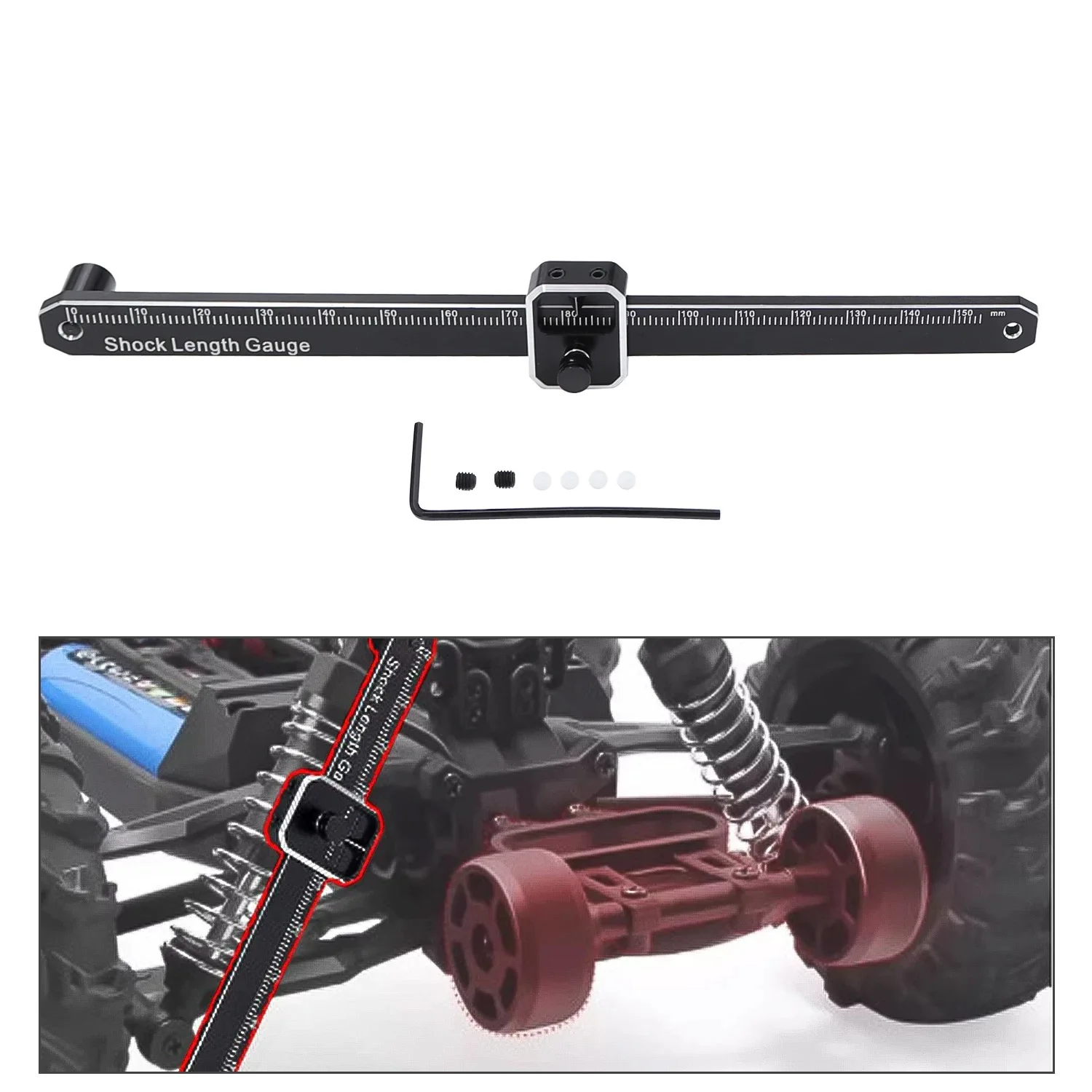 

RC Car Shock Absorber Length Measuring Ruler 7075 Aluminum Alloy For 1/8 1/10 Universal Arrma Traxxas Huanqi727 SCX10 Tools