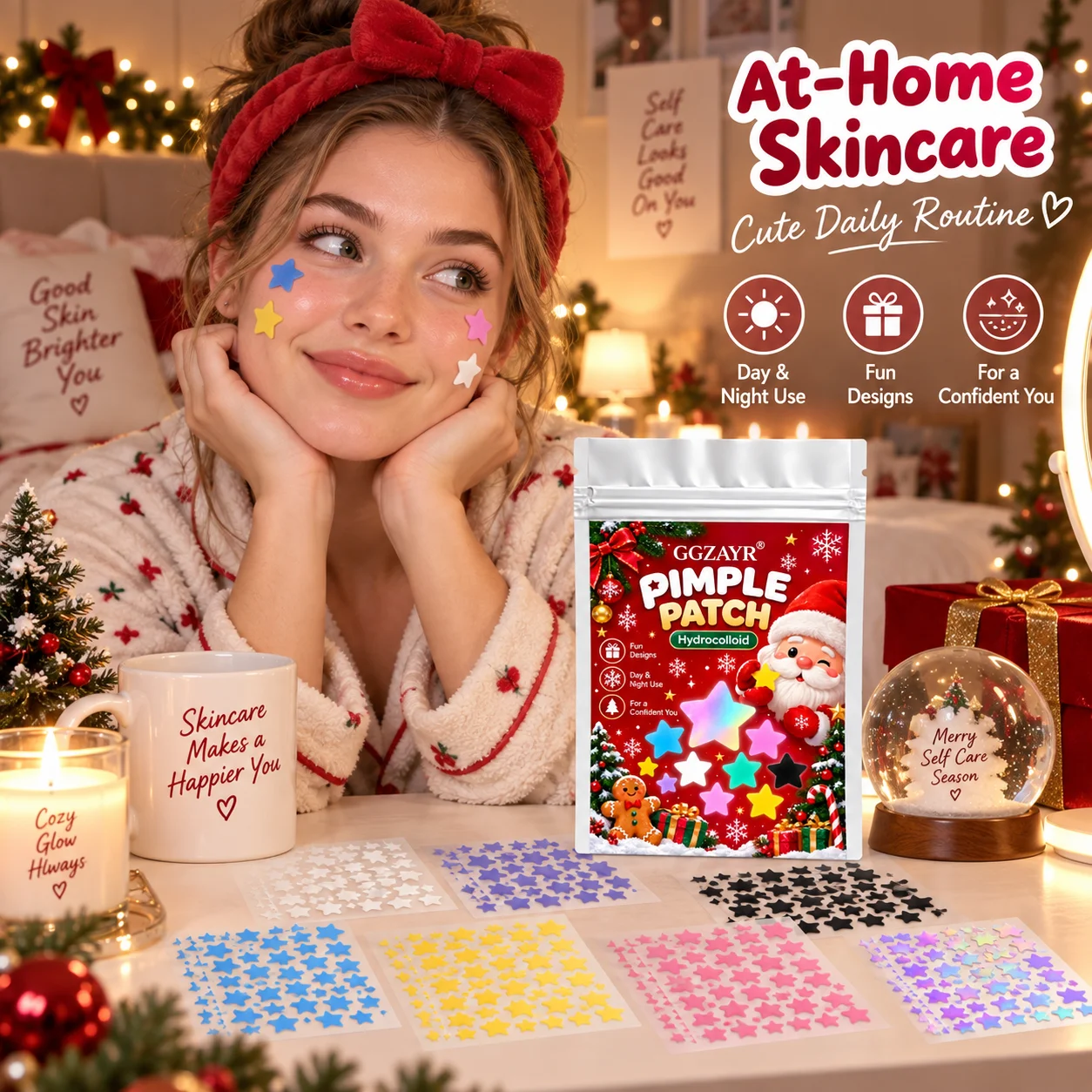 840pcs  Star Shape Pimple Patches, Colorful Hydrocolloid Spot Stickers, Christmas Style