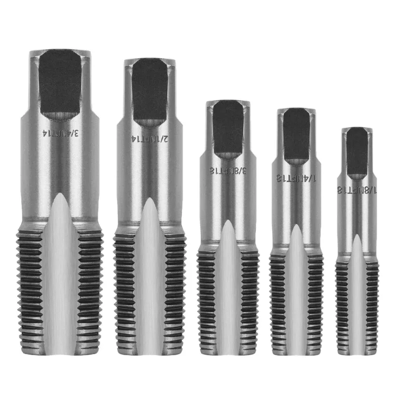 5-teiliges NPT-Gewindebohrer-Set, Größen 3/4, 1/2, 3/8, 1/4, 1/8 Zoll, Kohlenstoffstahl-Gewindebohrer-Set für Sanitärinstallationen mit Aufbewahrungskoffer – Detail 2