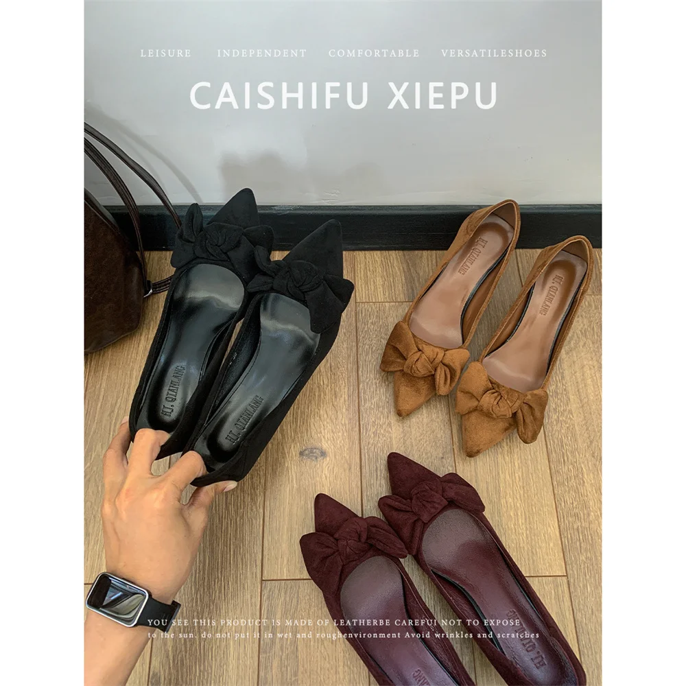 

2025 Spring French Fashionable Retro Suede Pointed-toe Stiletto Heels Women's Shoes Office Casual Mid-heel Women's High Heels